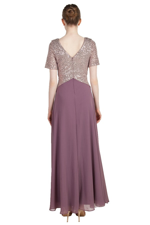 Miss Anne Sequin Bodice with Chiffon Skirt Gown in Mauve