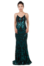 Anissa Spagetti Strap Sequin Gown in Teal 222278