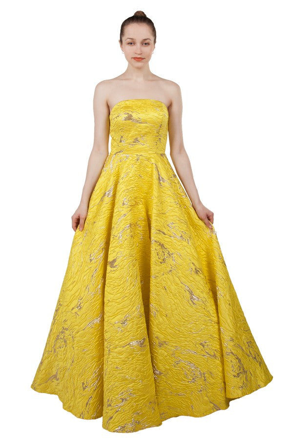 Anissa Textured Fabric Ballgown with Metallic Threads in Yellow 222436