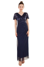 Miss Anne Sequin Bodice with Lycra Mesh Skirt Gown in Navy