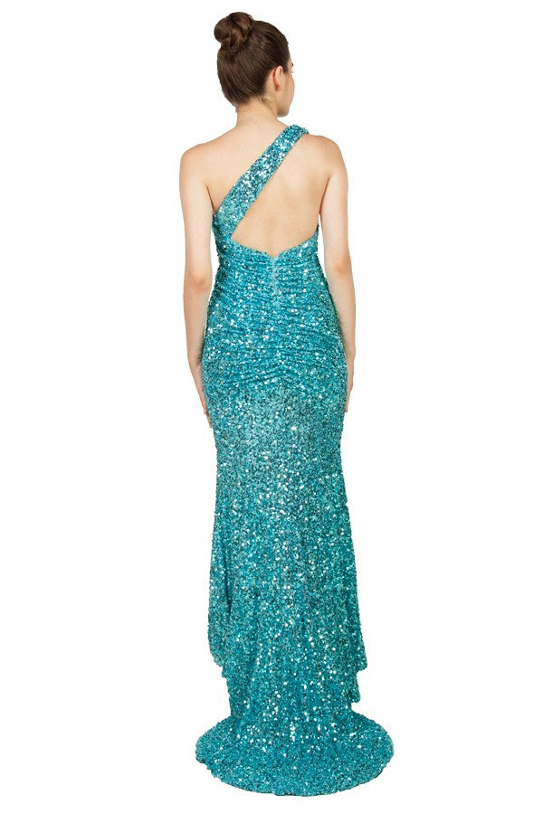 Anissa Sequin One Shoulder Gown in Light Blue 222478