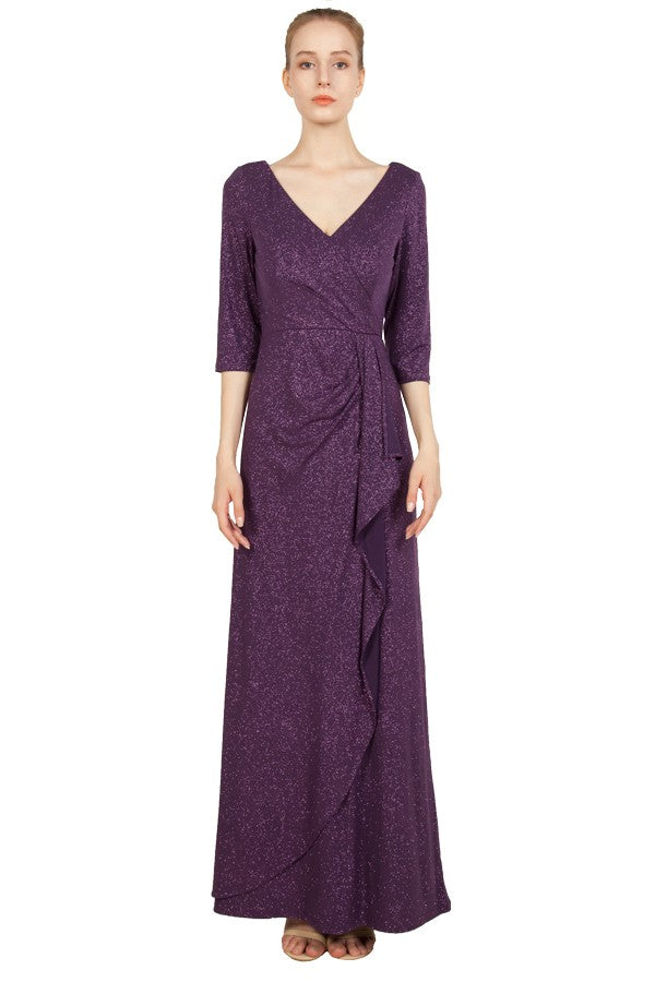 Miss Anne Long Sleeved Glitter Knit Gown in Purple