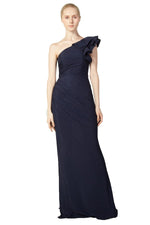 Anissa One Shoulder Gown in Navy, Red or Bronze