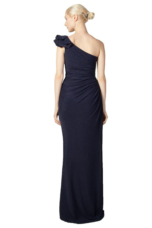 Anissa One Shoulder Gown in Navy, Red or Bronze