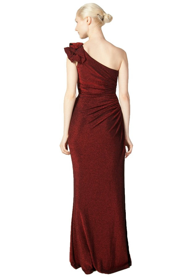 Anissa One Shoulder Gown in Navy, Red or Bronze