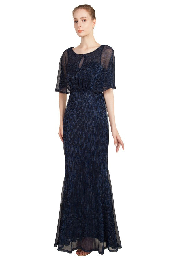 Anissa Pleated Lurex Gown in Navy