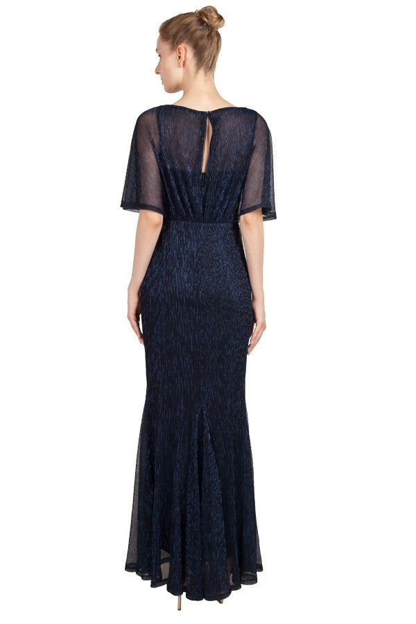 Anissa Pleated Lurex Gown in Navy