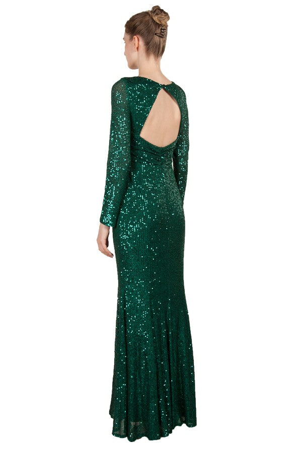 Anissa Sequin Long Sleeve Gown in Emerald
