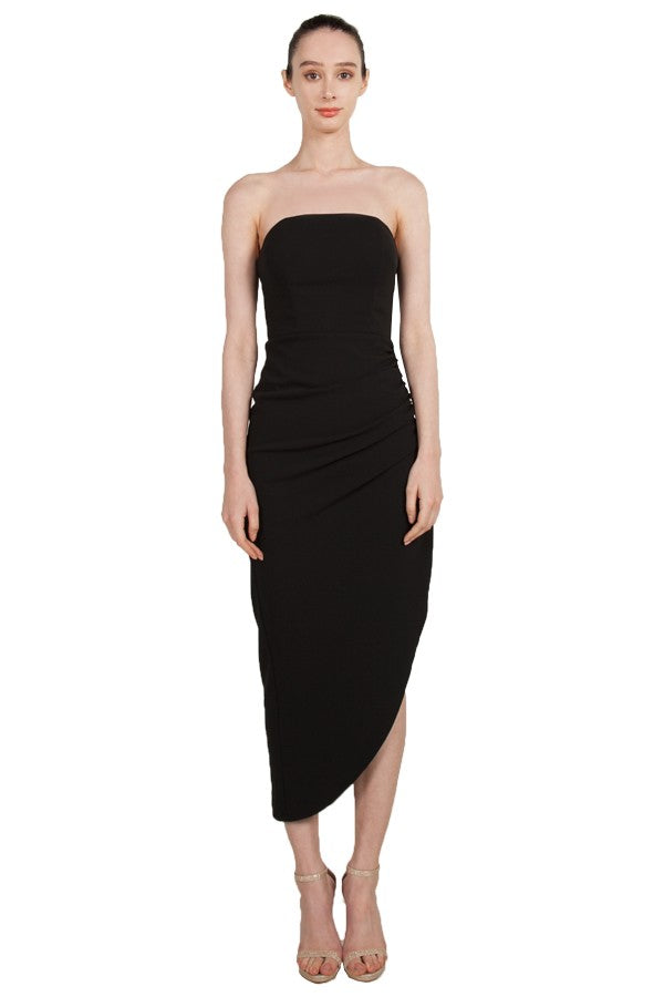 Miss Anne Strapless Asymetrical Cocktail Dress in Black