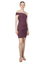 Miss Anne One Shoulder Cocktail Dress in Plum and  Khaki