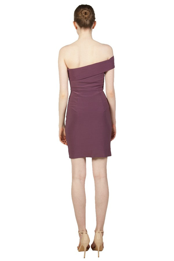 Miss Anne One Shoulder Cocktail Dress in Plum and  Khaki