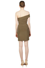 Miss Anne One Shoulder Cocktail Dress in Plum and  Khaki