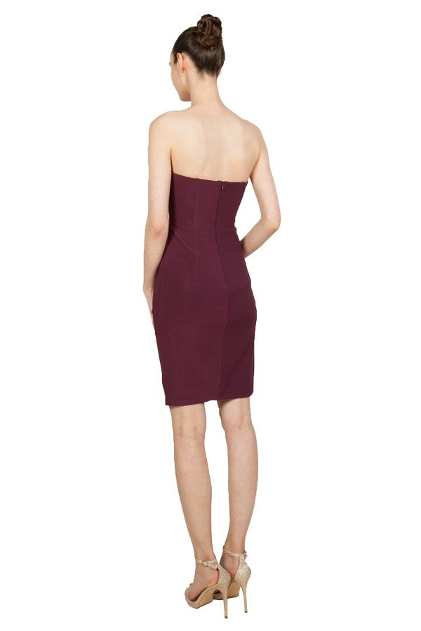 Miss Anne Strapless Cocktail Dress in Aubergine, Mustard, Lemon or Khaki