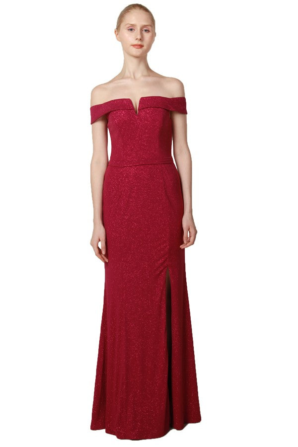 Anissa Glitter Knit Off Shoulder Gown in Pink Or Black