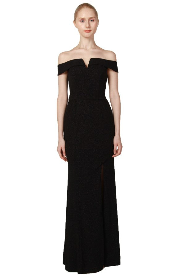 Anissa Glitter Knit Off Shoulder Gown in Pink Or Black