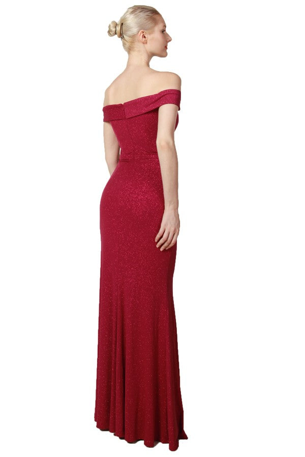Anissa Glitter Knit Off Shoulder Gown in Pink Or Black