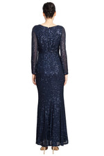 Anissa Sequin Sleeved Gown in Navy 224315