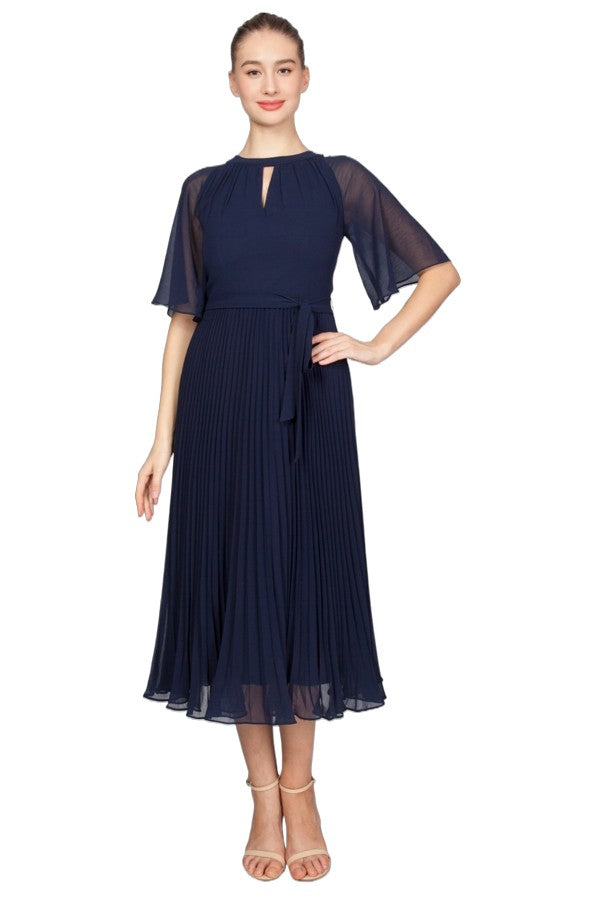 Miss Anne Pleated Skirt Cocktail Dress in Navy