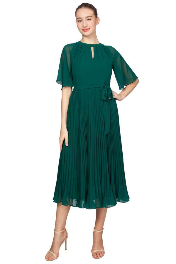 Miss Anne Pleated Skirt Cocktail Dress in Green