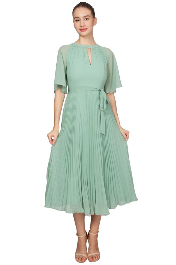 Miss Anne Pleated Skirt Cocktail Dress in Sage