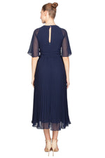 Miss Anne Pleated Skirt Cocktail Dress in Navy