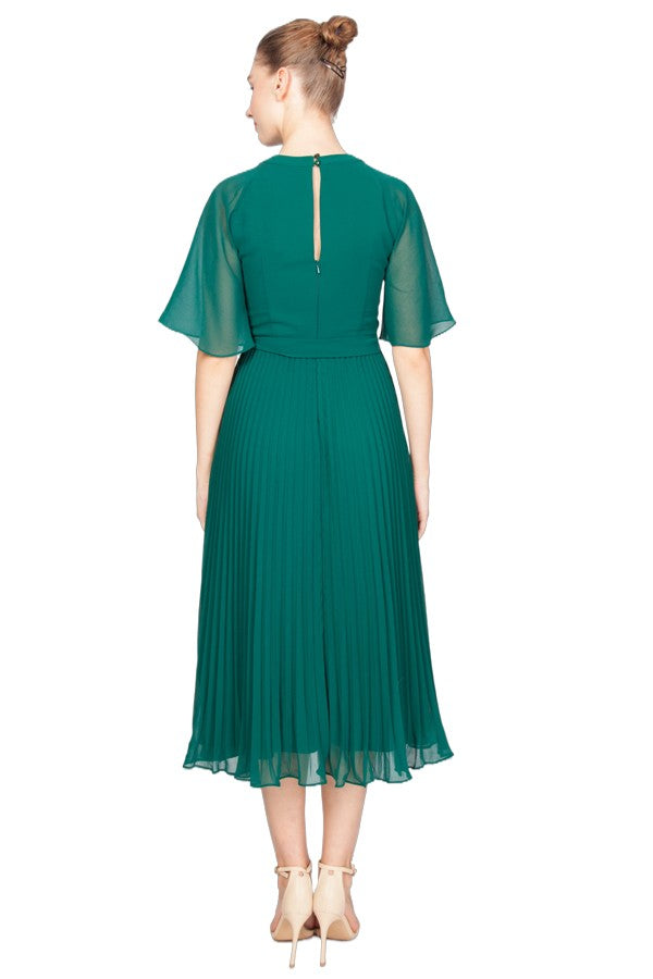 Miss Anne Pleated Skirt Cocktail Dress in Green