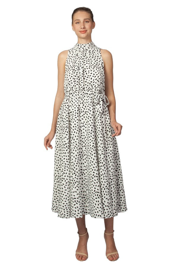 Miss Anne Halter Spot Aline Dress in White and Black