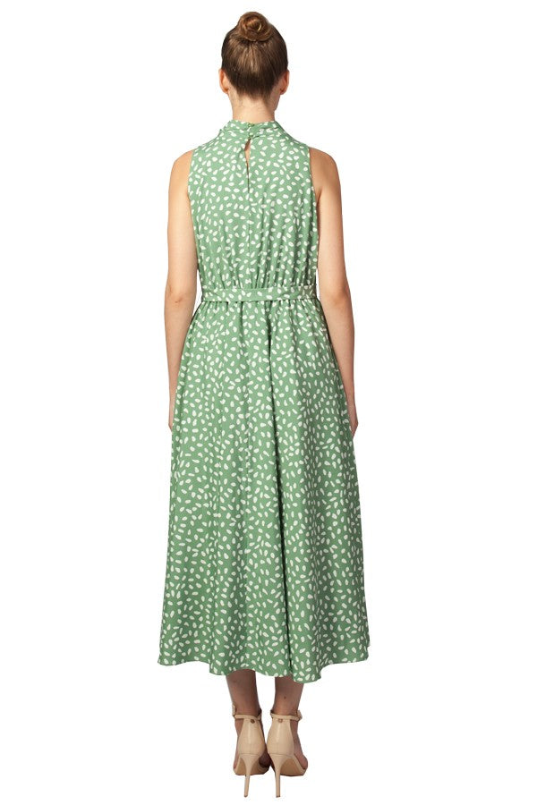 Miss Anne Halter Spot Aline Dress in Sage and White