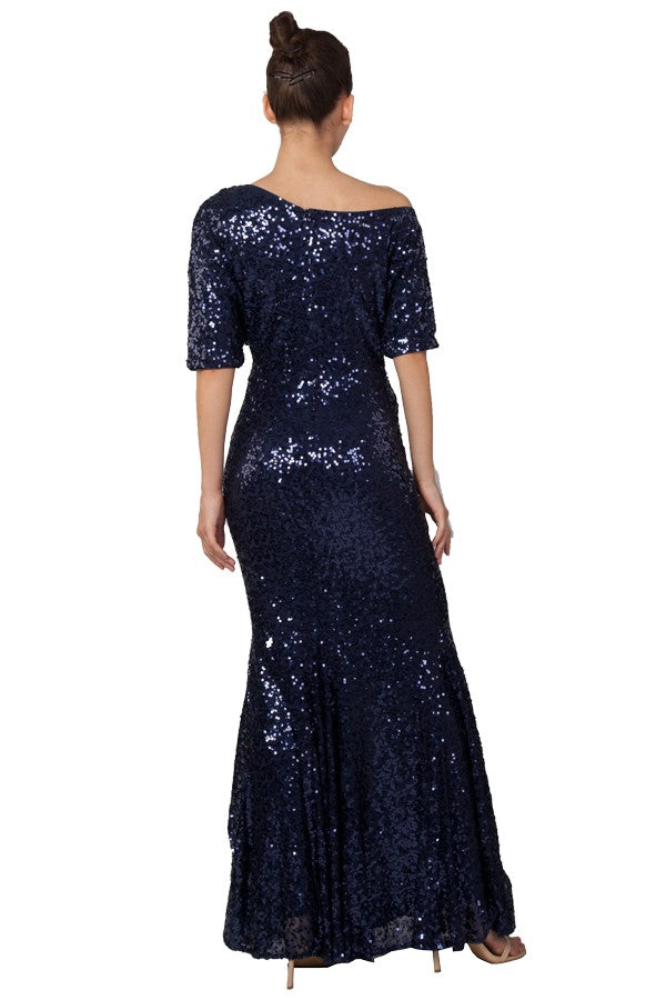 Anissa Sequin Gown in Navy