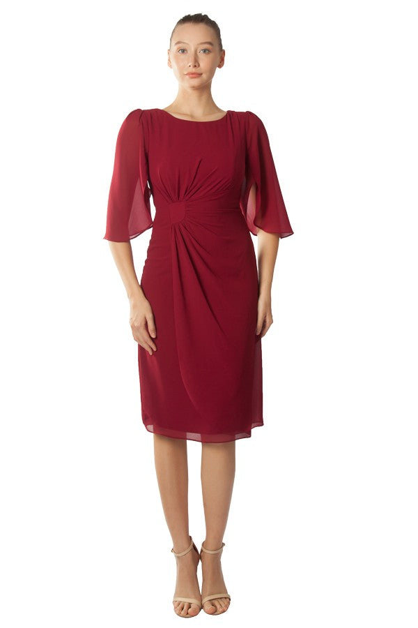 Miss Anne Draped Midi Dress in Wine