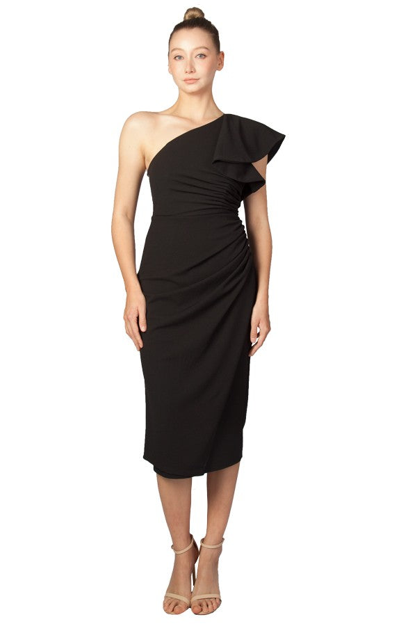 Miss Anne Valencia One Shoulder Midi Dress in Black