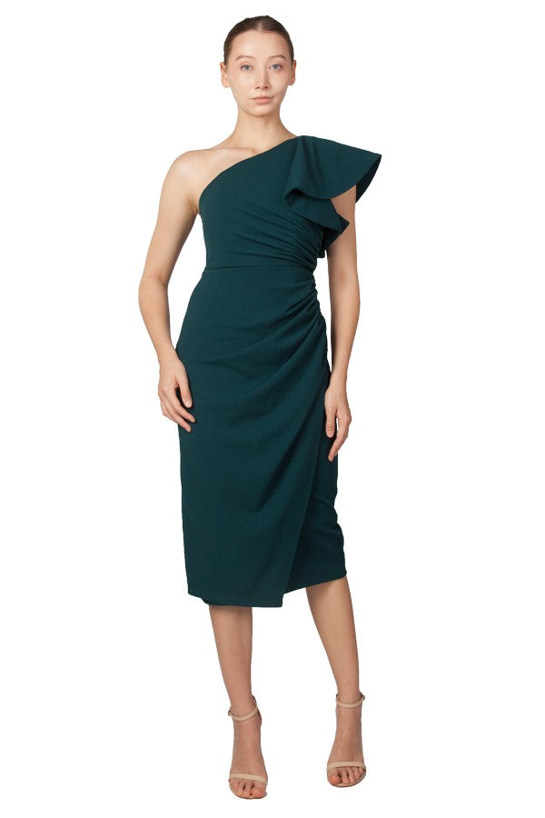 Miss Anne Valencia One Shoulder Midi Dress in Teal