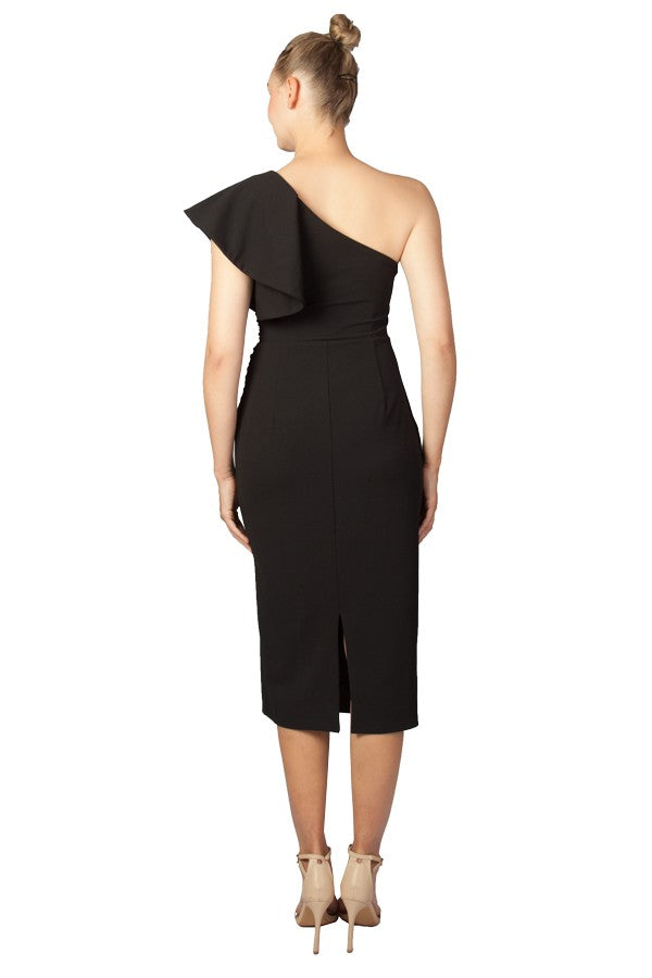 Miss Anne Valencia One Shoulder Midi Dress in Black
