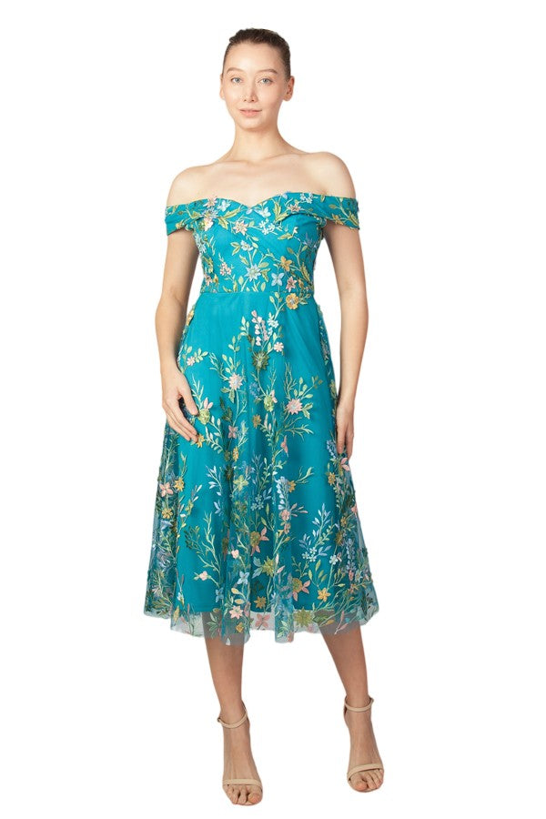 Miss Anne Floral Lace Dress in Turquoise