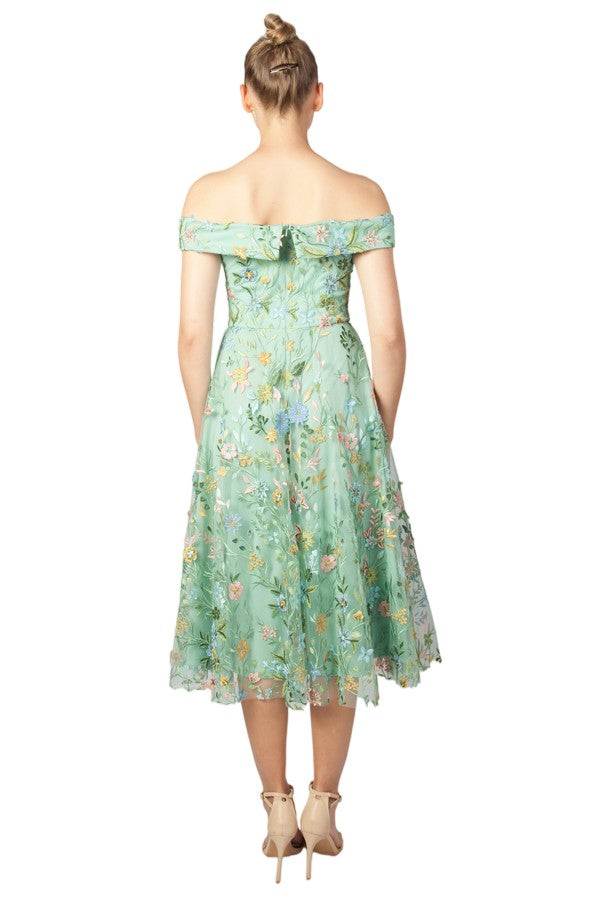 Miss Anne Floral Lace Dress in Mint Green