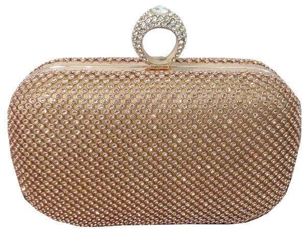 Diamante Mesh Structured Clutch in Rose Gold with Ring Latch 23033