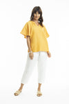 Escape Linen Chinese Collar Top in Mango