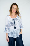 Willow Tree Off Shoulder Floral Print Top in Navy