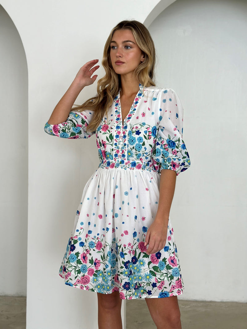 Lorraine Pink and Blue Floral Mini Dress