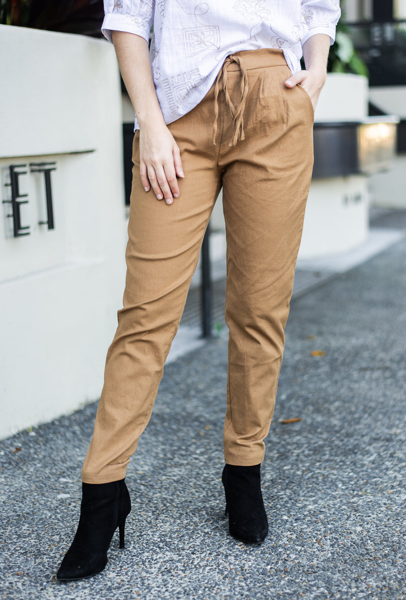 Willow Tree Linen Blend Stretch Pant in Mocha