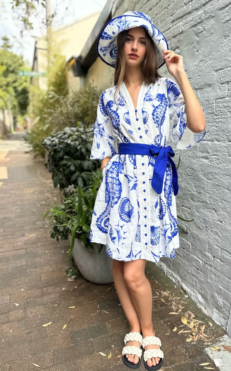 Lorraine Blue and White Seahorse Dress