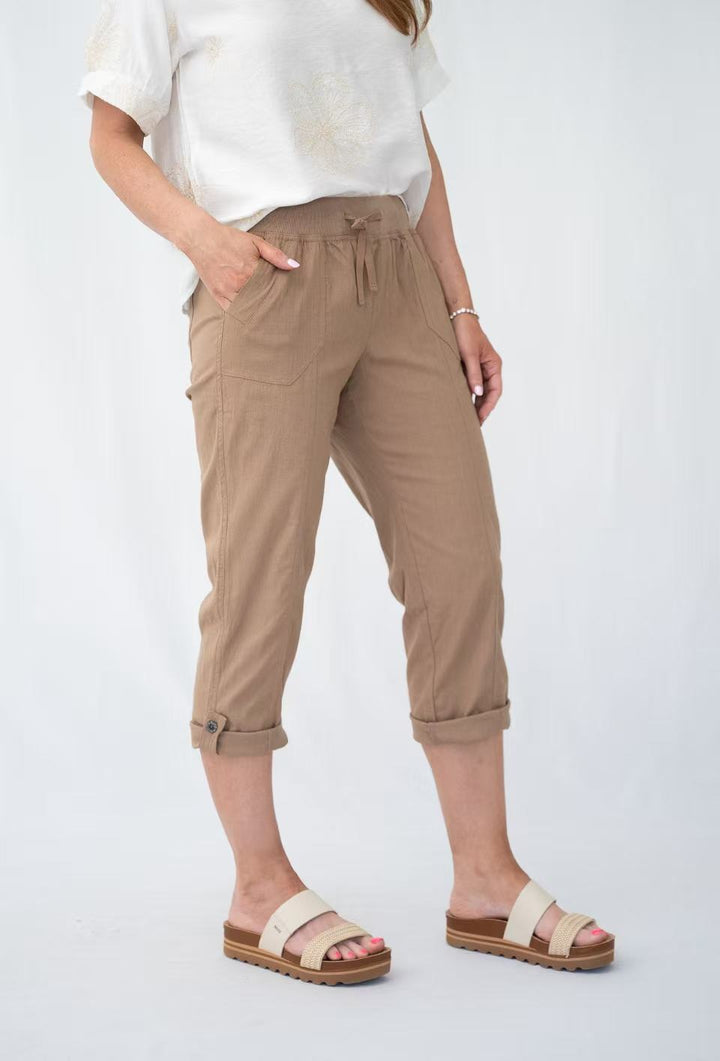 Willow Tree Cuff Detail Capri Pant in Taupe