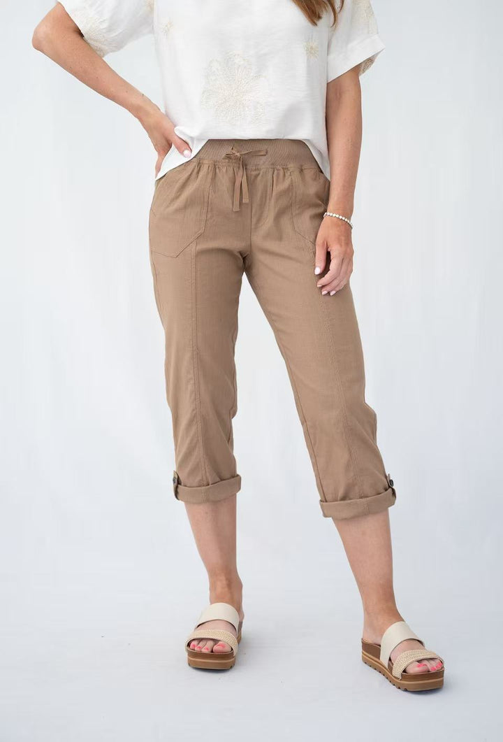 Willow Tree Cuff Detail Capri Pant in Taupe