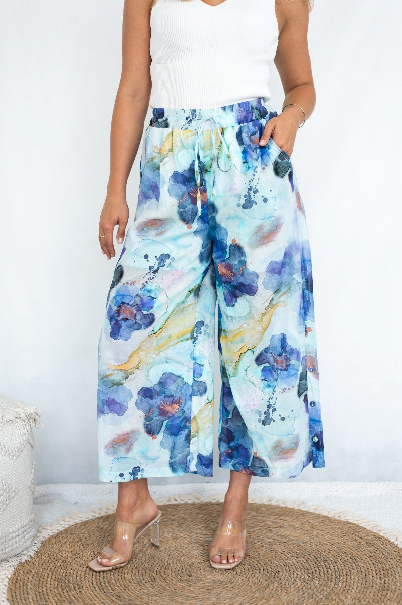 Willow Tree Abstract Blue Print Wide Leg pant