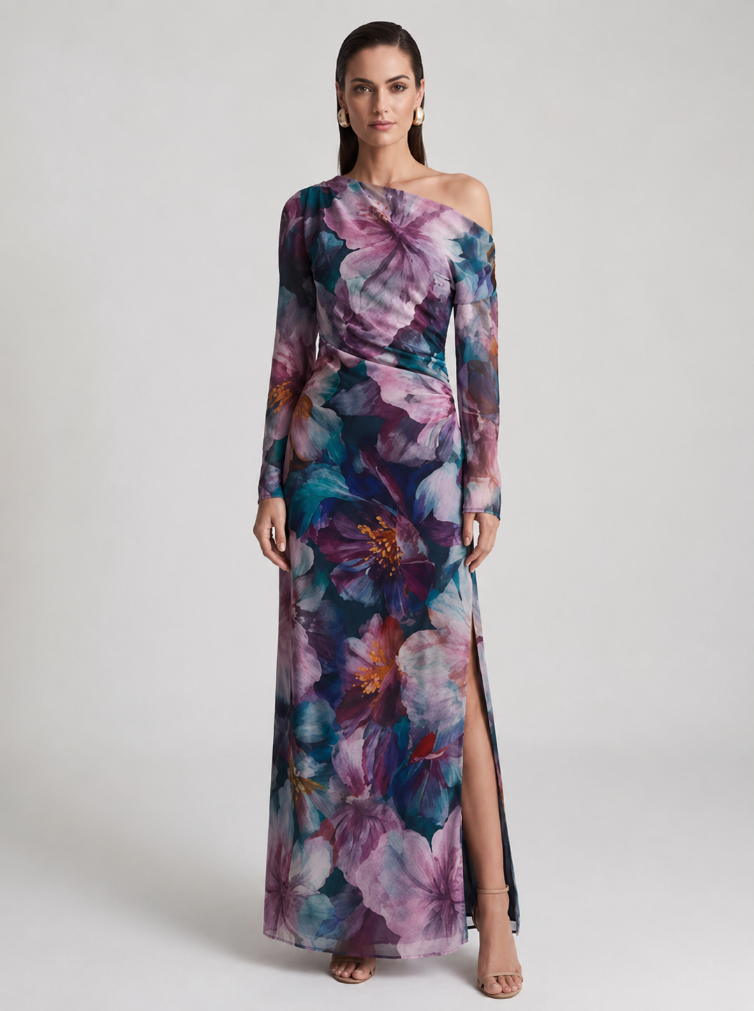 Lorraine Floral Midi Dress in Navy and Mauve