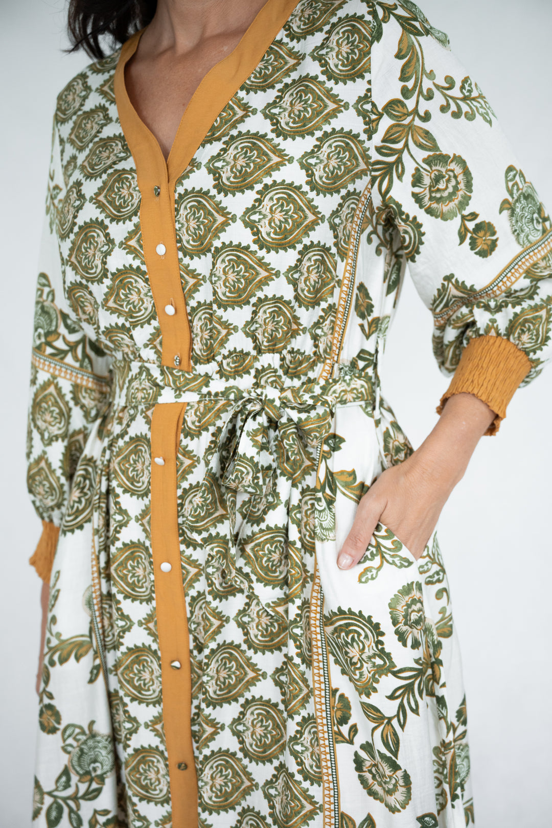 Jolie Saule Linen Blend Sage Print Maxi Dress