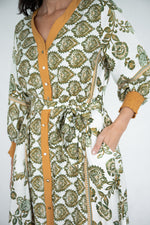 Jolie Saule Linen Blend Sage Print Maxi Dress