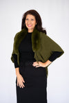 Willow Tree Faux Fur Knit Poncho in Khaki