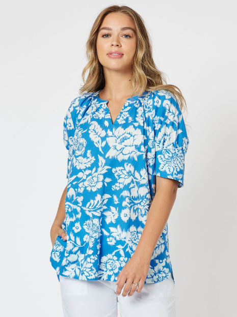 Amour Cotton Print Top in Blue