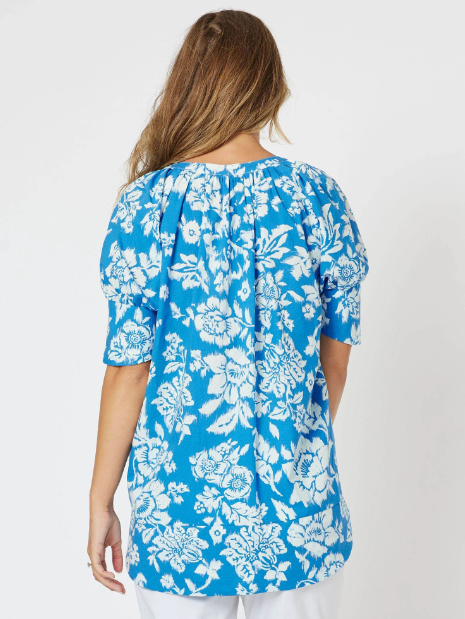 Amour Cotton Print Top in Blue